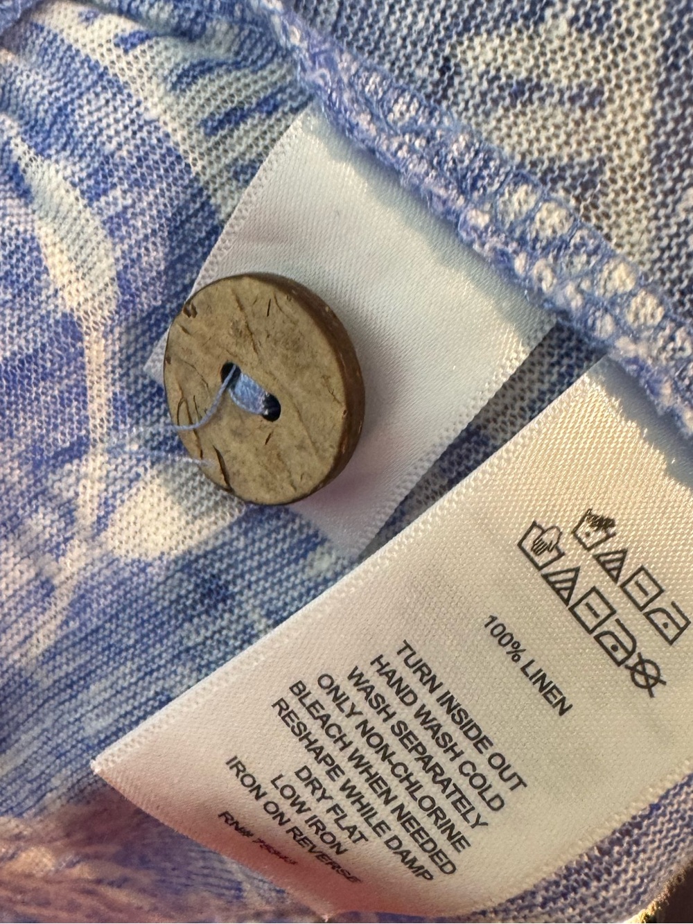 Women’s Joie 100% Linen Blue and White Wide-Leg Paisley Pants Size M Buttons - Picture 7 of 7